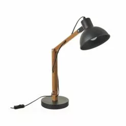 Wadiga Lampes à Poser Lampe De Bureau Articulée Métal Noir Et Bambou H40,5cm
