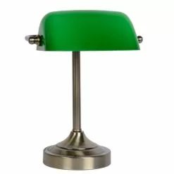 Lucide Lampes à Poser Lampe De Bureau Métal Et Verre Vert Bronze H30cm -Luminaires Soldes Boutique lampe de bureau metal et verre vert bronze h30cm 3