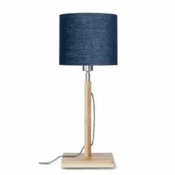 Good & Mojo Lampes à Poser Lampe De Table En Bambou Abat-jour En Lin Bleu Denim, H. 59cm -Luminaires Soldes Boutique lampe de table en bambou abat jour en lin bleu denim h 59cm 5