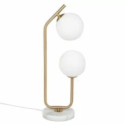 Maisons Du Monde Lampes à Poser Lampe Deux Globes En Verre Et Métal Doré, Socle En Marbre Blanc