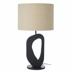 Maisons Du Monde Lampes Ă Poser Lampe En Acacia Noir Et Abat-jour En Lin Beige