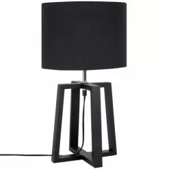 Maisons Du Monde Lampes à Poser Lampe En Bois D'hévéa Et Abat-jour En Coton Noir