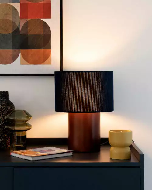 Maisons Du Monde Lampes à Poser Lampe En Bois D'hévéa Marron Et Abat-jour En Velours Bleu Nuit 3 Maisons Du Monde Lampes à Poser Lampe En Bois D'hévéa Marron Et Abat-jour En Velours Bleu Nuit – Image 3