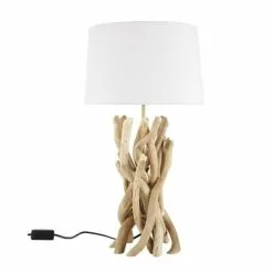 Maisons Du Monde Lampes à Poser Lampe En Bois Flotté Et Abat-jour En Coton H 55 Cm