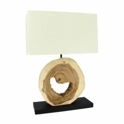 Now’s Home Lampes à Poser Lampe En Bois Naturel Avec Abat-jour Ivoire H57cm