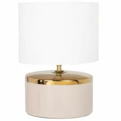Maisons Du Monde Lampes à Poser Lampe En Céramique Beige Et Fer Doré, Abat-jour En Coton Blanc