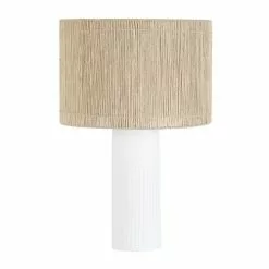 Maisons Du Monde Lampes à Poser Lampe En Céramique Blanche Et Abat-jour En Corde De Jute H73
