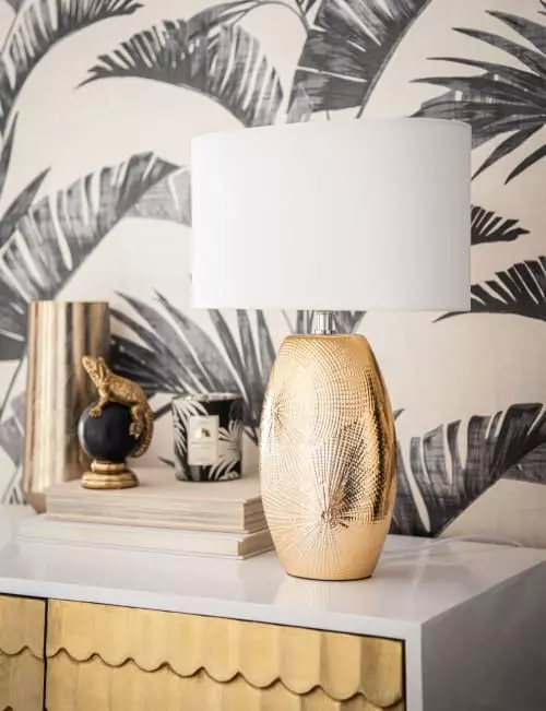 Maisons Du Monde Lampes à Poser Lampe En Céramique Dorée Et Abat-jour En Coton Blanc 3 Maisons Du Monde Lampes à Poser Lampe En Céramique Dorée Et Abat-jour En Coton Blanc – Image 3