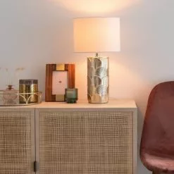 Maisons Du Monde Lampes à Poser Lampe En Céramique Dorée Sculptée Et Abat-jour écru -Luminaires Soldes Boutique lampe en ceramique doree sculptee et abat jour ecru 1000 11 13 200339 3