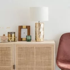 Maisons Du Monde Lampes à Poser Lampe En Céramique Dorée Sculptée Et Abat-jour écru -Luminaires Soldes Boutique lampe en ceramique doree sculptee et abat jour ecru 1000 11 13 200339 4