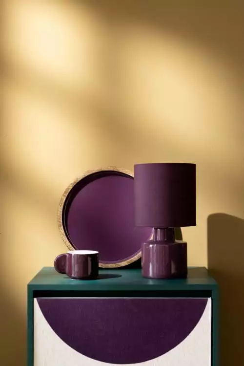 Maisons Du Monde Lampes à Poser Lampe En Céramique Et Abat-jour En Coton Violet Aubergine - Lot De 2 2 Maisons Du Monde Lampes à Poser Lampe En Céramique Et Abat-jour En Coton Violet Aubergine - Lot De 2 – Image 2