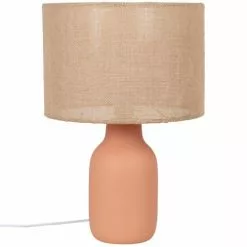 Maisons Du Monde Lampes à Poser Lampe En Céramique Rose Et Abat-jour En Raphia Beige