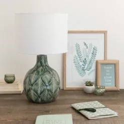Maisons Du Monde Lampes à Poser Lampe En Céramique Verte Abat-jour En Coton Blanc -Luminaires Soldes Boutique lampe en ceramique verte abat jour en coton blanc 1000 0 32 171904 7