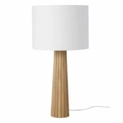 Maisons Du Monde Lampes Ă Poser Lampe En ChĂȘne StriĂ© Et Abat-jour En Coton Blanc