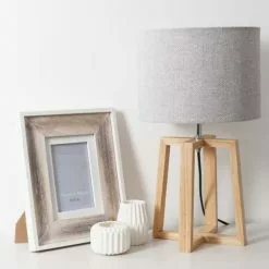 Maisons Du Monde Lampes à Poser Lampe En Hévéa Avec Abat-jour Gris -Luminaires Soldes Boutique lampe en hevea avec abat jour gris 1000 5 30 151730 3
