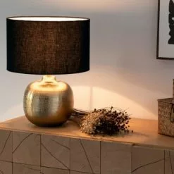 Maisons Du Monde Lampes à Poser Lampe En Métal Doré Et Abat-jour En Coton Recyclé Noir -Luminaires Soldes Boutique lampe en metal dore et abat jour en coton recycle noir 1000 1 0 227427 3