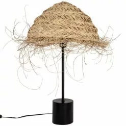 Maisons Du Monde Lampadaires Lampe En Métal Marron Et Abat-jour En Fibre De Palmier Noir