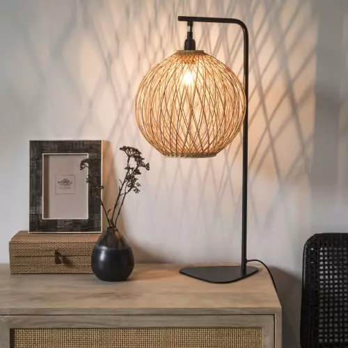 Maisons Du Monde Lampes à Poser Lampe En Métal Noir Abat-jour Rond En Bambou 3 Maisons Du Monde Lampes à Poser Lampe En Métal Noir Abat-jour Rond En Bambou – Image 3