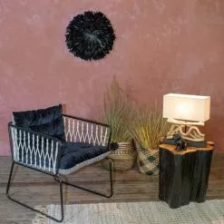 Pirouette Paris Lampes à Poser Lampe En Teck Avec Abat-jour Blanc -Luminaires Soldes Boutique lampe en teck avec abat jour blanc 2