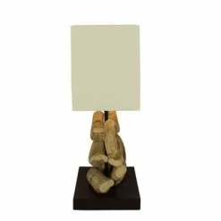 Pirouette Paris Lampes à Poser Lampe En Teck Avec Abat-jour Blanc -Luminaires Soldes Boutique lampe en teck avec abat jour blanc 5