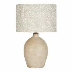 Maisons Du Monde Lampes à Poser Lampe En Terre Cuite Sculptée, Bois De Manguier Et Abat-jour En Lin Imprimé