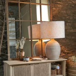 Maisons Du Monde Lampes à Poser Lampe En Terre Cuite Sculptée, Bois De Manguier Et Abat-jour En Lin Imprimé -Luminaires Soldes Boutique lampe en terre cuite sculptee bois de manguier et abat jour en lin imprime 1000 8 14 221127 4