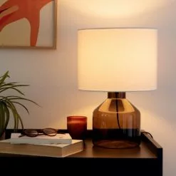 Maisons Du Monde Lampes à Poser Lampe En Verre Marron Et Abat-jour Blanc -Luminaires Soldes Boutique lampe en verre marron et abat jour blanc 1000 7 16 228181 4