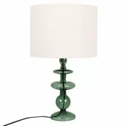Maisons Du Monde Lampes à Poser Lampe En Verre Vert Et Abat-jour En Lin Recyclé Blanc