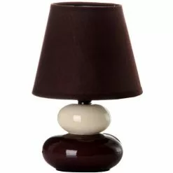 Unimasa Lampes à Poser Lampe Galet Céramique Marron Et Crème