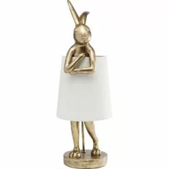 Kare Design Lampes à Poser Lampe Lapin En Polyrésine Dorée Et Abat-jour En Lin Beige H68