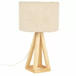Maisons Du Monde Lampes à Poser Lampe Moumoute En Bois D'hévéa Et Abat-jour En Lin