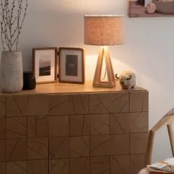 Maisons Du Monde Lampes à Poser Lampe Moumoute En Bois D'hévéa Et Abat-jour En Lin -Luminaires Soldes Boutique lampe moumoute en bois d hevea et abat jour en lin 1000 15 30 228359 3