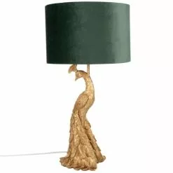 Maisons Du Monde Lampes à Poser Lampe Paon Doré Et Abat-jour En Velours Vert