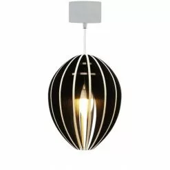 Gone's Suspensions Lampe Suspension Bois Et Béton Frêne Teinté Noir Cordon Blanc