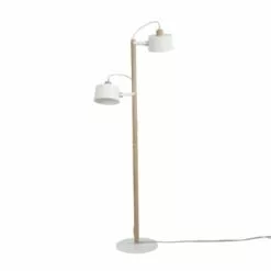 DIZY Design Lampadaires Luminaire à Poser Avec 2 Abat-jours En Chêne Et Métal Blanc -Luminaires Soldes Boutique luminaire a poser avec 2 abat jours en chene et metal blanc 3