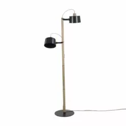 DIZY Design Lampadaires Luminaire à Poser Avec 2 Abat-jours En Chêne Et Métal Noir