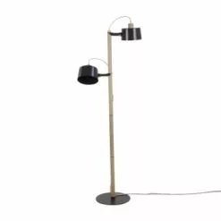 DIZY Design Lampadaires Luminaire à Poser Avec 2 Abat-jours En Chêne Et Métal Blanc -Luminaires Soldes Boutique luminaire a poser avec 2 abat jours en chene et metal noir