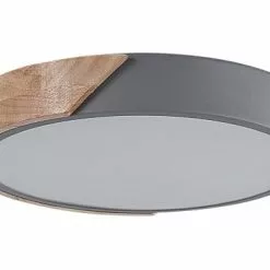 Beliani Suspensions Plafonnier En Métal LED ⌀ 31 Cm Gris Et Bois Clair