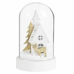 Maisons Du Monde Décorations à Poser De Noël Statuette Maisonnette Lumineuse Sous Cloche En Verre H12