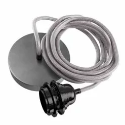 Hoopzi Suspensions Suspension 1 Fil électrique En Tissu Gris 2,5m Douille Noire