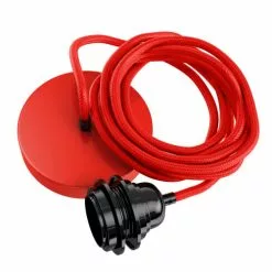 Hoopzi Suspensions Suspension 1 Fil électrique En Tissu Rouge 2,5m Douille Noire
