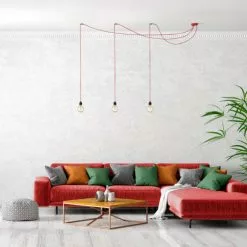 Hoopzi Suspensions Suspension 3 Fils électriques En Tissu Rouge 2,5m Douille Noire -Luminaires Soldes Boutique suspension 3 fils electriques en tissu rouge 2 5m douille noire 3