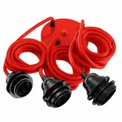 Hoopzi Suspensions Suspension 3 Fils électriques En Tissu Rouge 2,5m Douille Noire -Luminaires Soldes Boutique suspension 3 fils electriques en tissu rouge 2 5m douille noire 5