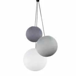 La Case De Cousin Paul Suspensions Suspension 3 Globes Moutarde-lin-écru -Luminaires Soldes Boutique suspension 3 globes lilas perle blanc