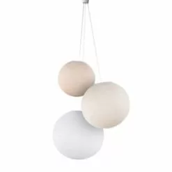La Case De Cousin Paul Suspensions Suspension 3 Globes Moutarde-lin-écru -Luminaires Soldes Boutique suspension 3 globes lin ecru blanc