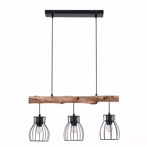 Rendez Vous Déco Suspensions Suspension 3 Lampes En Bois D'eucalyptus Et Métal Noir 3 Rendez Vous Déco Suspensions Suspension 3 Lampes En Bois D'eucalyptus Et Métal Noir – Image 3