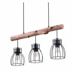 Rendez Vous Déco Suspensions Suspension 3 Lampes En Bois D'eucalyptus Et Métal Noir