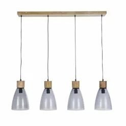Maisons Du Monde Suspensions Suspension 4 Abat-jours En Verre Fumé Et Support En Bois De Manguier