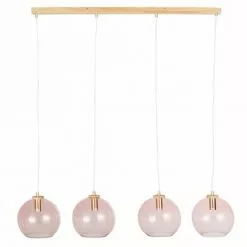 Maisons Du Monde Suspensions Suspension 4 Globes En Verre Teinté Rose Et Hêtre