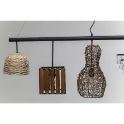 Kare Design Suspensions Suspension 5 Abat-jours En Rotin Et Tissu -Luminaires Soldes Boutique suspension 5 abat jours en rotin et tissu 2
